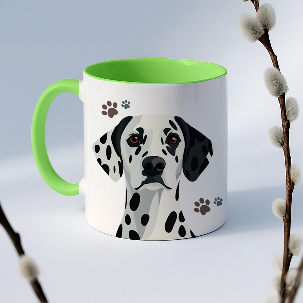Taza de cerámica decorativa de 11Oz con diseño de perrito Dálmata- Humushy- Ideal para amantes de esta raza