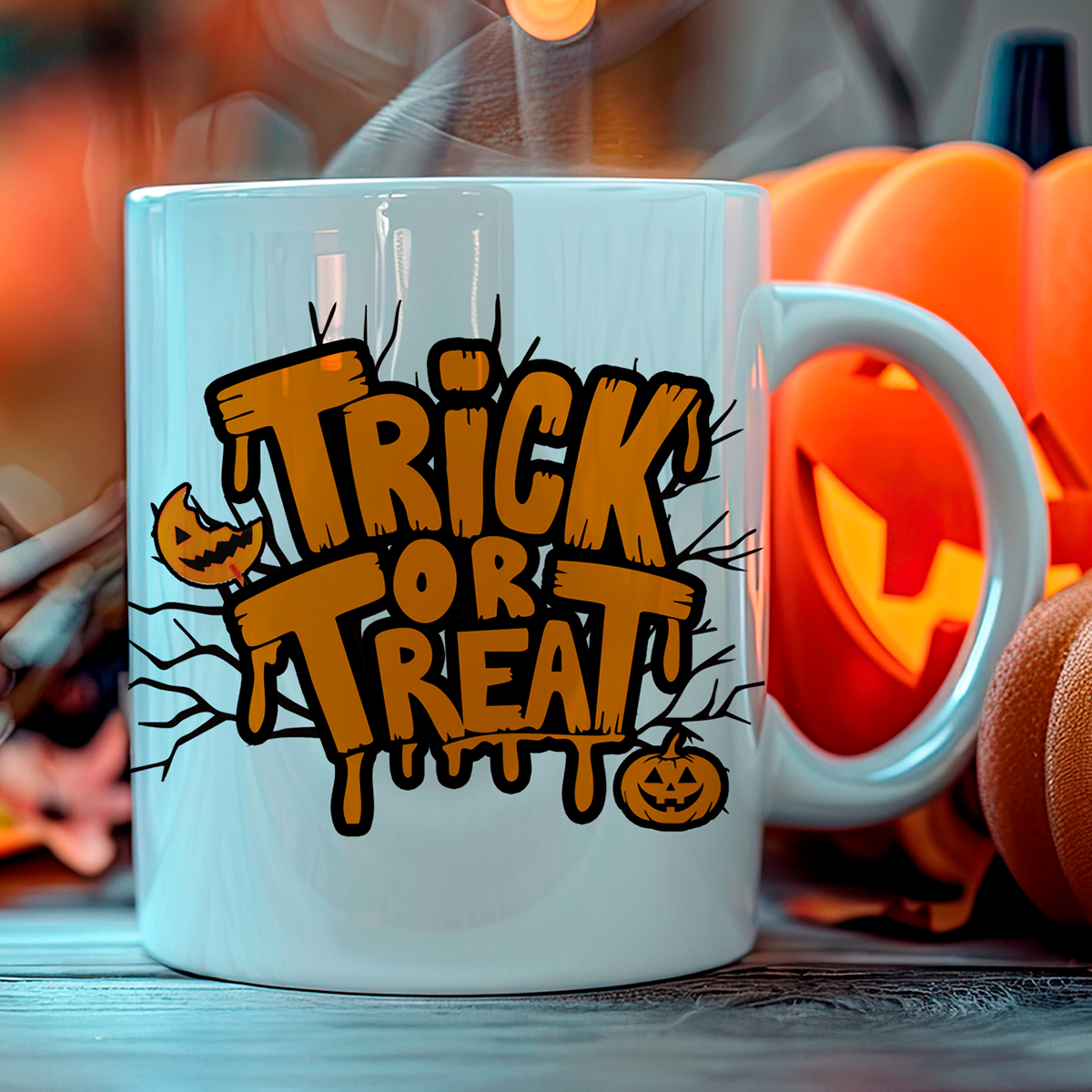 Taza de cerámica decorativa de 11Oz con diseño Sam Trick or Treat - Humushy - Ideal para Halloween.