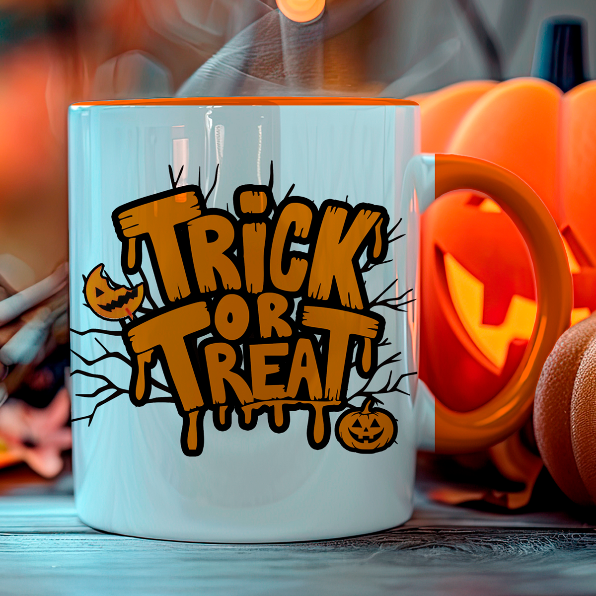 Taza de cerámica decorativa de 11Oz con diseño Sam Trick or Treat - Humushy - Ideal para Halloween.