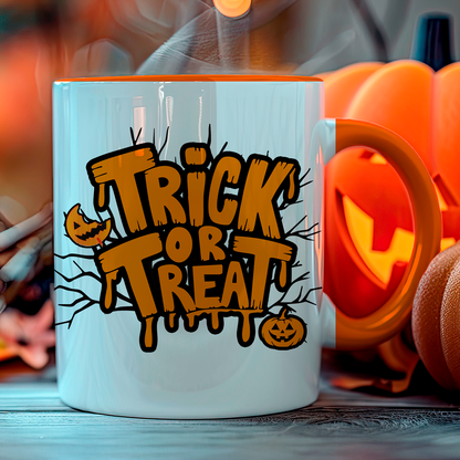 Taza de cerámica decorativa de 11Oz con diseño Sam Trick or Treat - Humushy - Ideal para Halloween.
