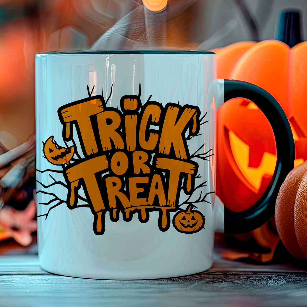 Taza de cerámica decorativa de 11Oz con diseño Sam Trick or Treat - Humushy - Ideal para Halloween.