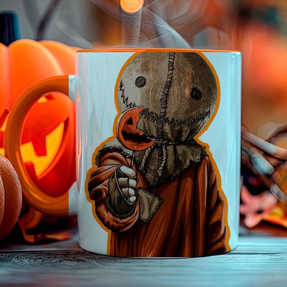 Taza de cerámica decorativa de 11Oz con diseño Sam Trick or Treat - Humushy - Ideal para Halloween.