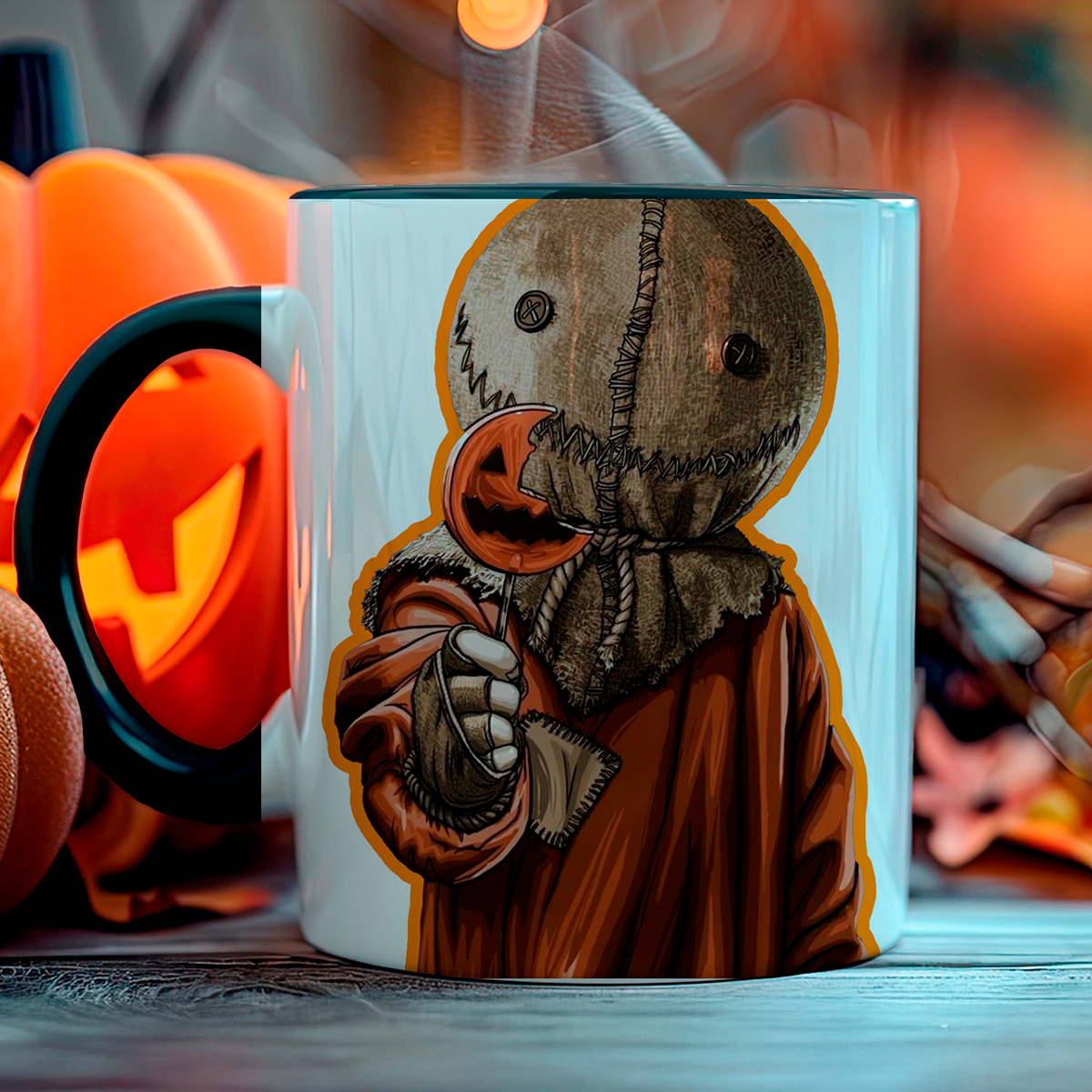 Taza de cerámica decorativa de 11Oz con diseño Sam Trick or Treat - Humushy - Ideal para Halloween.