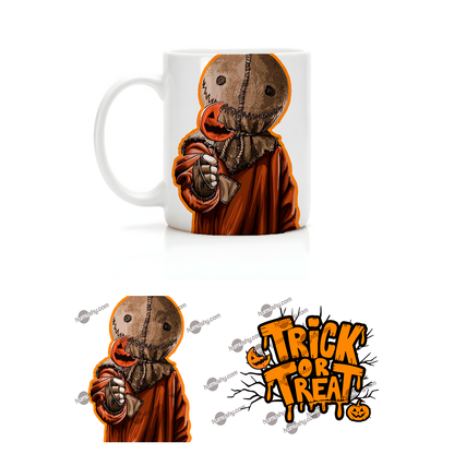Taza de cerámica decorativa de 11Oz con diseño Sam Trick or Treat - Humushy - Ideal para Halloween.